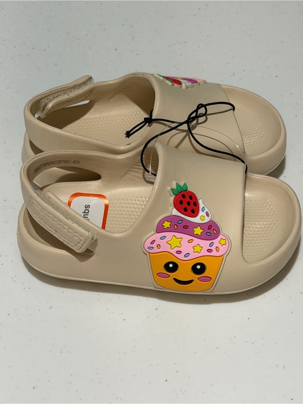 Kids Beige Cupcake Slide Sandals with Strawberry Accent